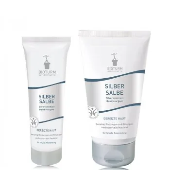 Bioturm Silber Salbe mit Mikro-Silber bei gereizter und geröteter Haut.