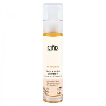 CMD Naturkosmetik Sandorini Face and Body Shimmer für ein glanzvolle Finish.