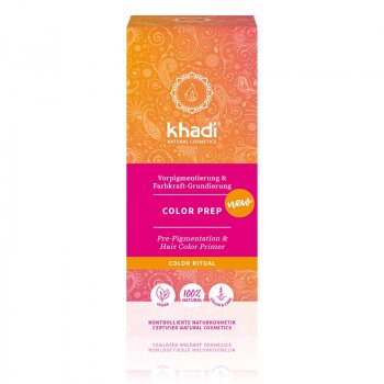 Die Khadi Pflanzenhaarfarbe Color Prep bereitet die Haarstruktur auf die Färbung mit der Khadi